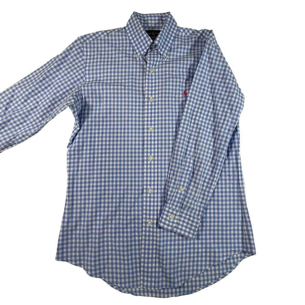 Ralph Lauren Mens Custom Fit Gingham Button Down Shirt Blue White Small S